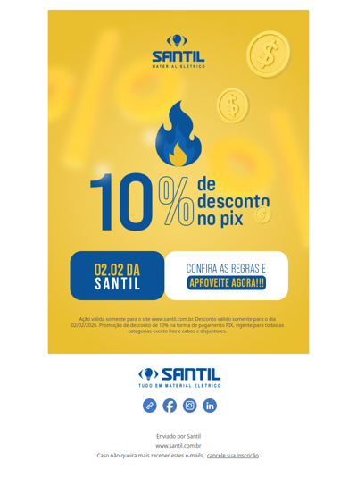 ÚLTIMAS horas! Vai acabar o dia 02/02 DA SANTIL! 10% DE DESCONTO NO PIX.