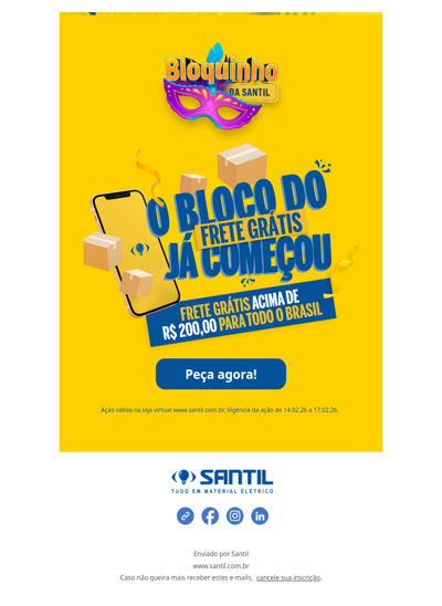 Siga o BLOCO DO FRETE GRÁTIS da Santil. Confira as regras e Aproveite Agora!