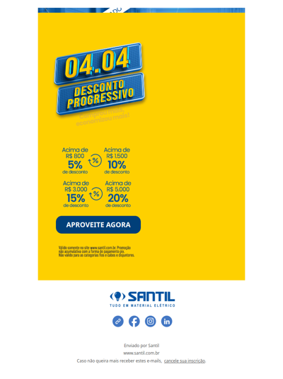 PRORROGADO! 04/04 DA SANTIL COM DESCONTO PROGRESSIVO NO AR. CONFIRA...
