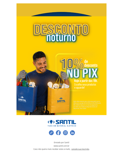 É HOJE! DESCONTO NOTURNO: 10% de desconto no Pix a partir das 19h.