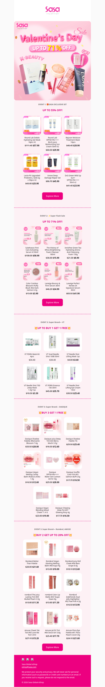 Up to 71% Off!! 😱💗Hottest K-Beauty on Sale— Get Ready for Valentine's Day Now!💗 Buy 1 Get 1 Free and Super Flash Sale Awaits! Shop Rom&nd, Dasique, Round lab and VT.✨