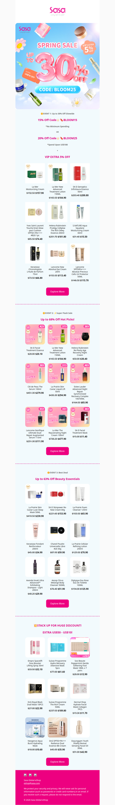 🌸Spring Sale Alert! Up to 30% Off Sitewide😱Super Flash Sale & Best Deal— Up to 68% Off 50+ Beauty Essentials !💥😍  Shop La Mer, La Prairie and Clé de Peau at Unbeatable Price!