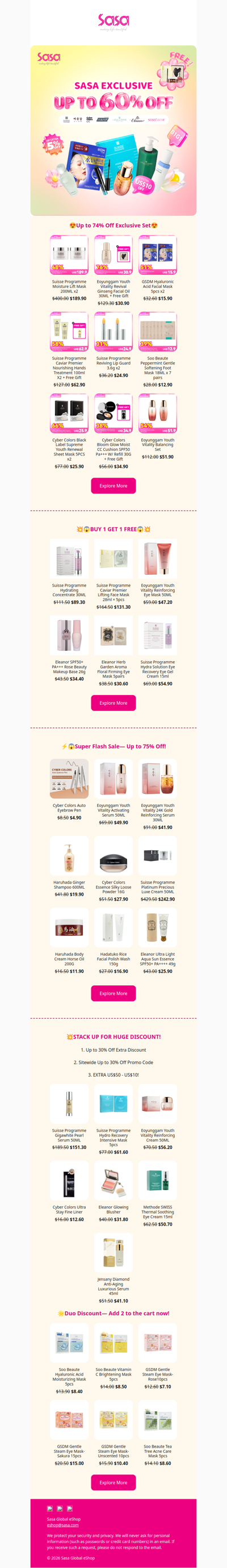 Up to 60% Off?! 😱 Sasa Exclusive Crazy Sale is here!⚡😍Buy 1 Get 1 Free, Free Gift, Exclusive Set and Stackable Coupon Awaits! SHOP NOW!