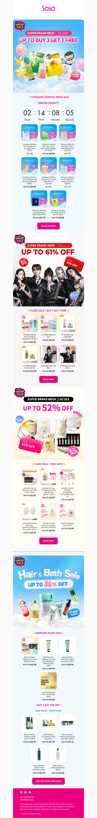 ⭐SUPER BRAND WEEK: UP TO 61% OFF & FREE GIFT & FLASH SALE & BUY 1 GET 1 FREE Awaits — YUTAKANA SEIKATSU | VT | LACUES | RENE FURTERER🎁⭐