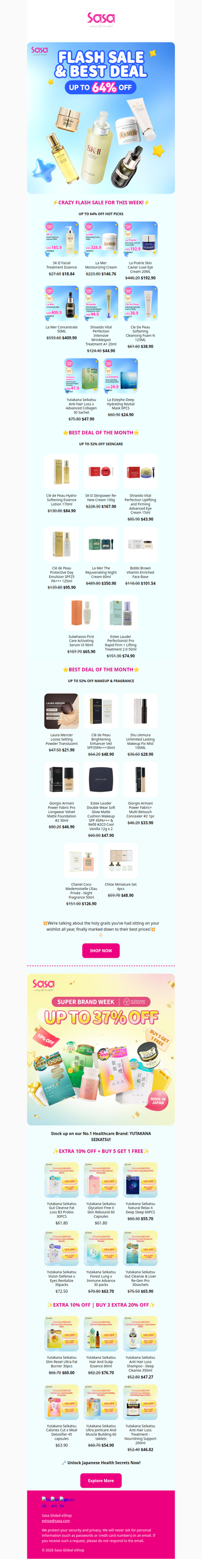 ⚡CRAZY FLASH SALE THIS WEEK— Up to 64% off! ⚡SK-II & La Mer just went on Flash Sale! | ⭐SUPER BRAND WEEK: Yutakana Seikatsu— Up to Buy 5 Get 1 Free!⭐