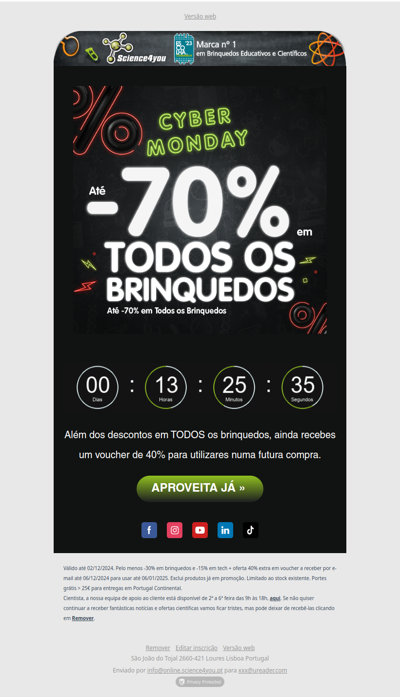 📢  CYBER MONDAY: Descontos até -70% em brinquedos