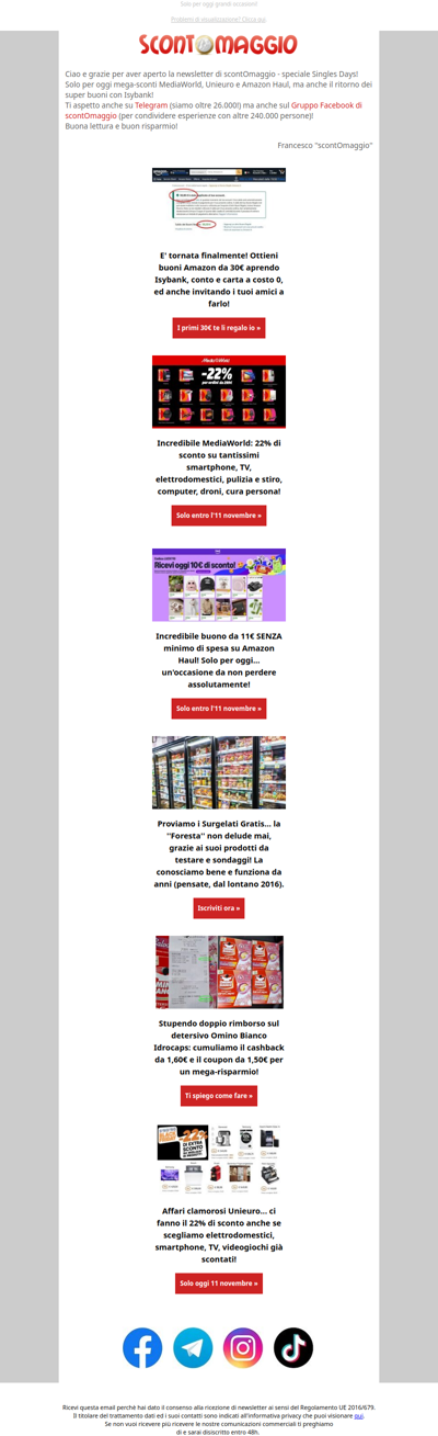 Solo oggi mega-sconti Amazon Haul, MediaWorld, Unieuro + buoni regalati da Isybank!