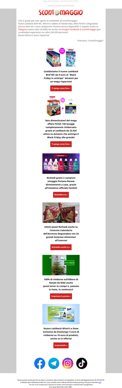 Richiedi ora 2 campioni Perlana e nuovi cashback Bref, Ikea e Winni's