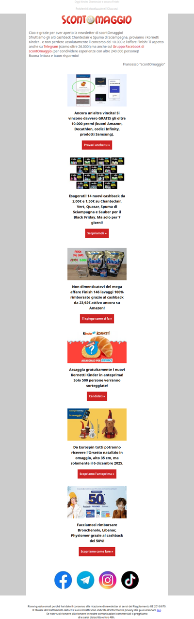 Prova 500 Kinder Kornetti, esagerati cashback Chanteclair, Eurospin Orsetto!