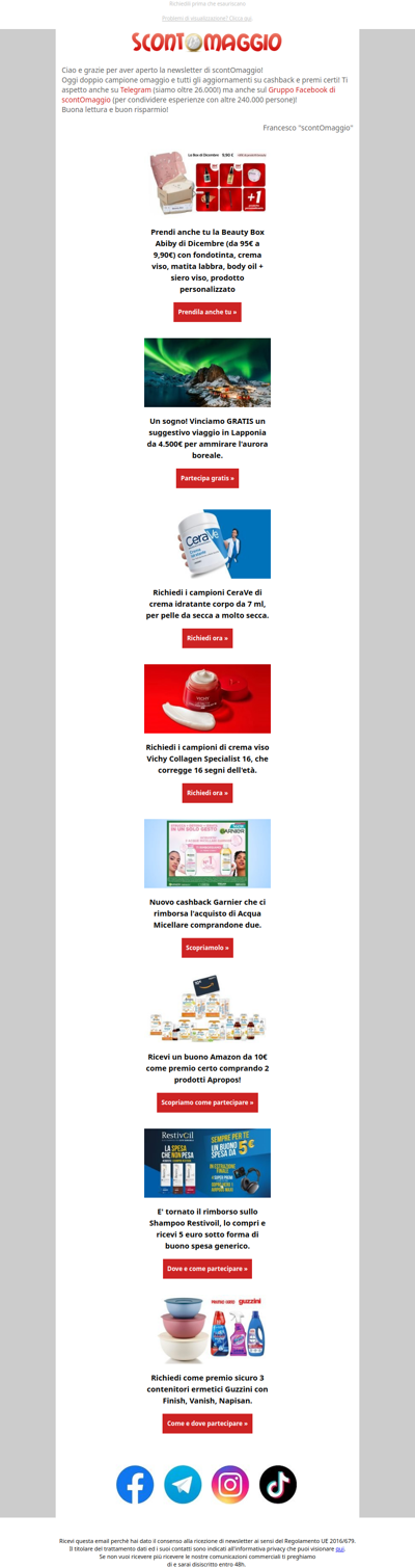 Richiedi i campioni CeraVe e Vichy; rimborsi Garnier e Restivoil