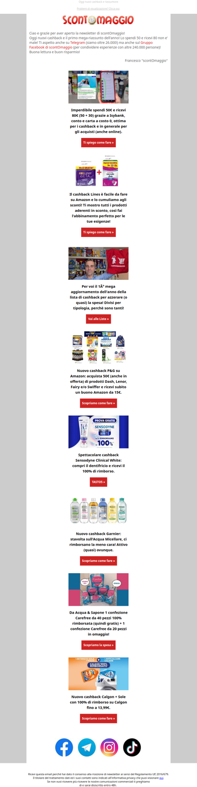 Spendi 50 e ricevi 80; rimborsi Lines, Garnier e Sensodyne 100%; aggiornata la mega lista cashback