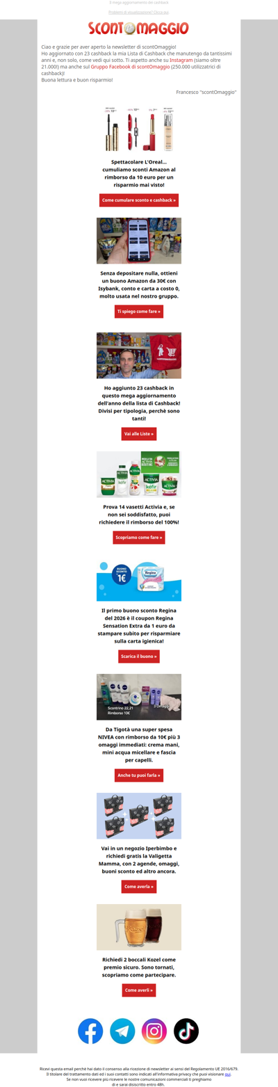 Per te la mega-lista Cashback, richiedi valigetta Mamma, rimborso Activia e Nivea