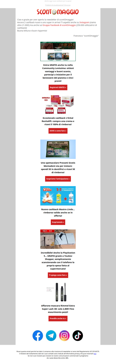 Spettacolari rimborsi 100% L'Oréal e Mentadent e community Levissima!