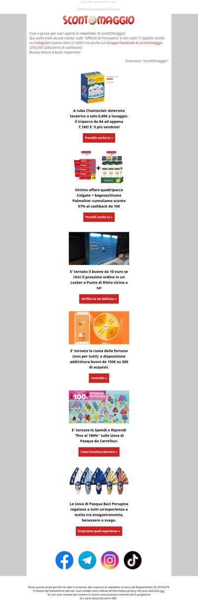 Per te affare Chanteclair, Colgate+Palmolive, buono Locker, Uova di Pasqua