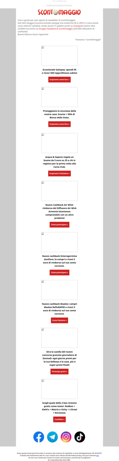 Spendi 5 e ricevi 35! Più buoni Acqua & Sapone e nuovi cashback AirWick, Enterogermina e Maalox