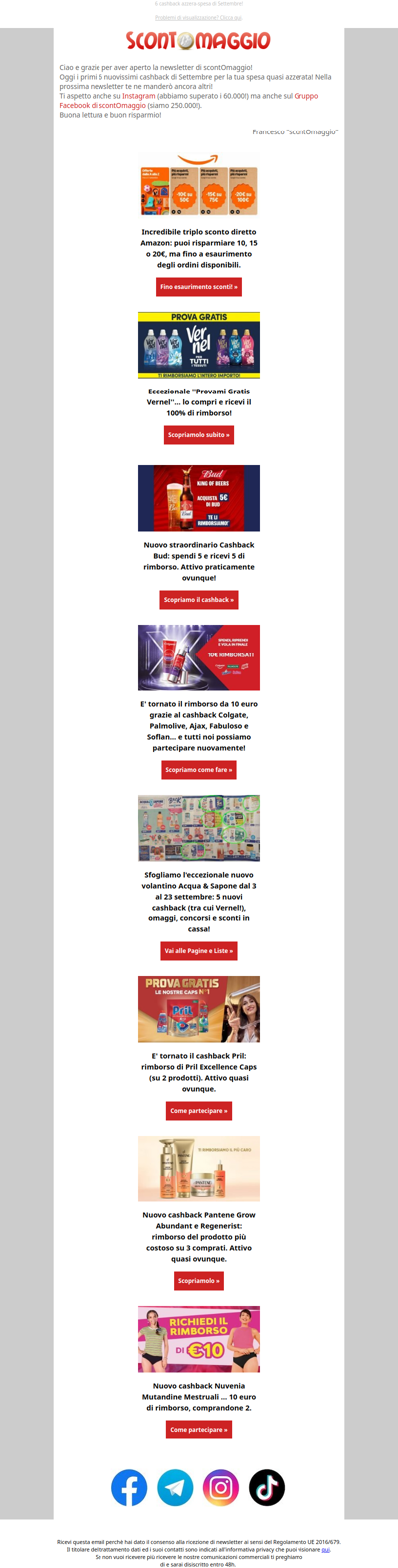 Spesa azzerata Vernel, Bud, Colgate, Nuvenia, Pantene più triplo sconto Amz