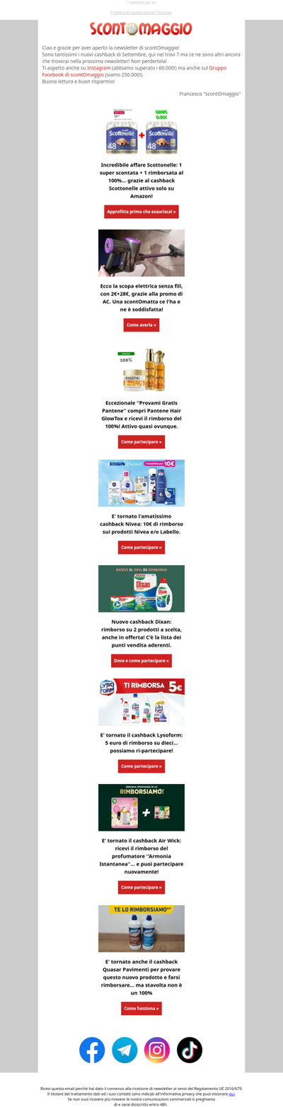 Sfrutta anche tu i cashback Scottonelle, Pantene 100%, Nivea, Dixan, Lysoform!