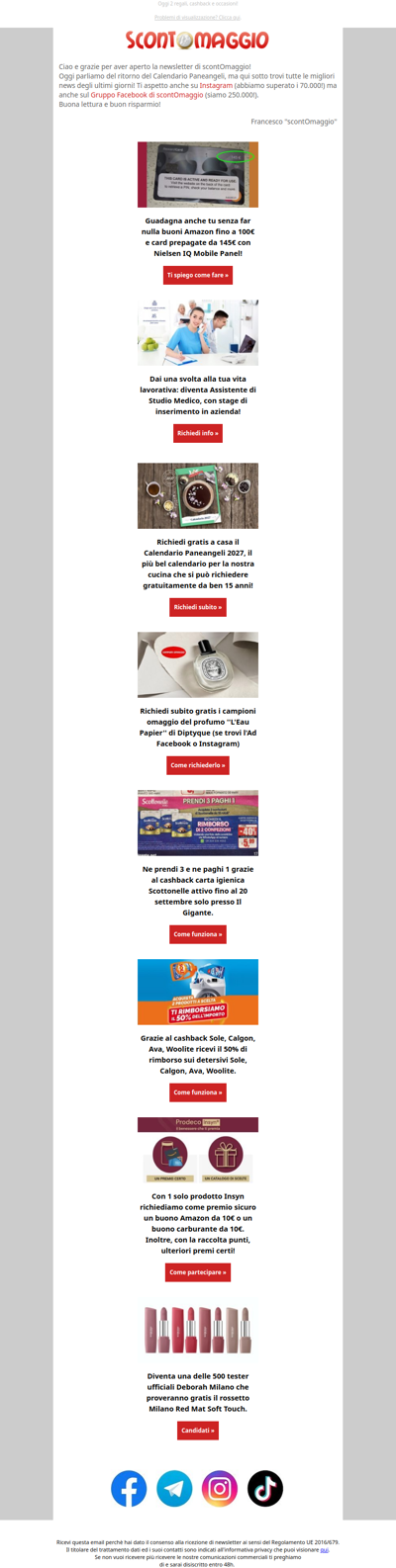 Richiedi subito Calendario Paneangeli e profumo Diptyque (più due nuovi cashback)