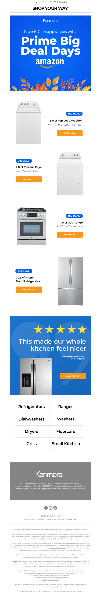 STARTS TODAY: Amazon Prime Big Deal Days Savings on Kenmore Appliances!