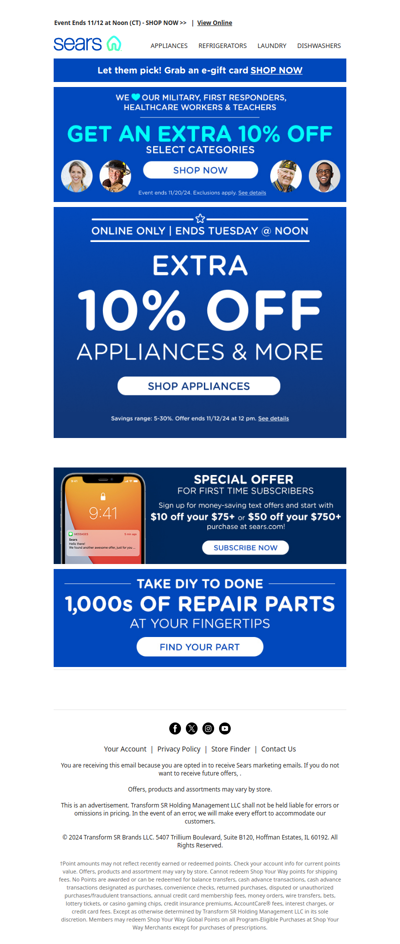 Extra 10% Off Appliances And More Starts Today!