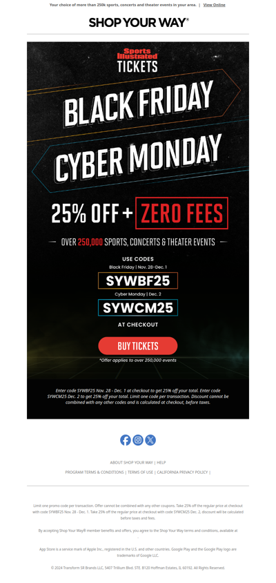 Black Friday & Cyber Monday: 25% Off Tickets + Zero Fees!