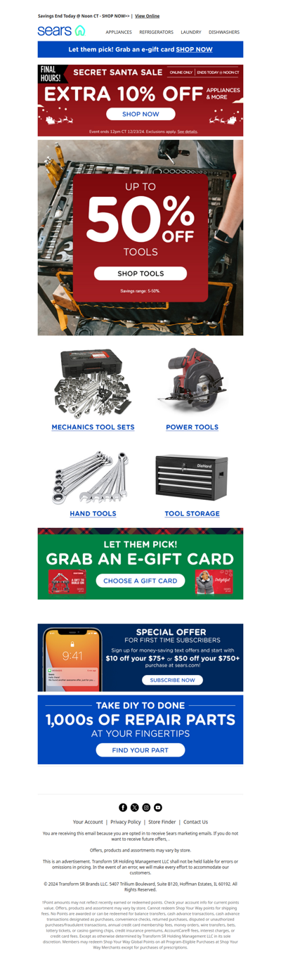 Final Hours to Save an EXTRA 10% on Gifts, Appliances, Tools & More