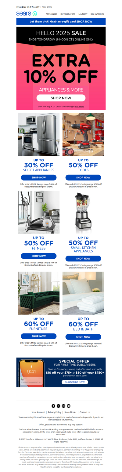 Hello 2025 Sale Still On! Up to 30% Off Select Appliances + Extra 10% Off!