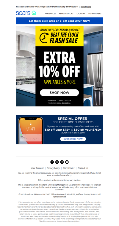 Beat the Clock Sale! Save an EXTRA 10% on Appliances & More!