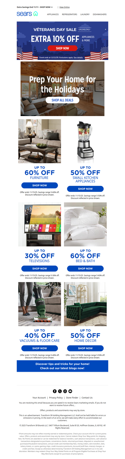 Veterans Day Sale ends Tuesday! Enjoy an extra 10% off appliances and more