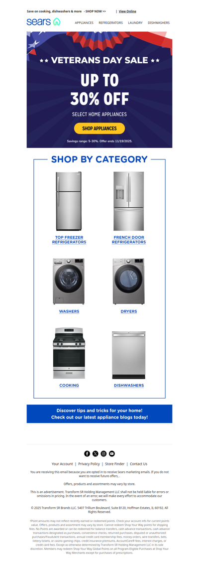 Veterans Day Sale ends today! Don’t miss out on up to 30% off home appliances