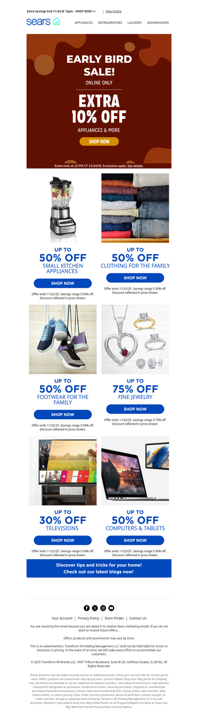 🕊️ Early Bird gets the deals! 🛍️ Snag 10% off appliances & more while you can