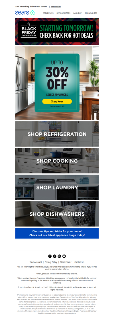 🔥 Black Friday Doorbusters drop tomorrow, save up to 30% off appliances while you wait