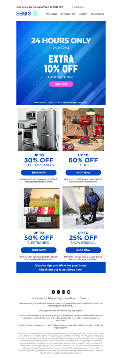 ⏰ 24-Hour Extra Savings Alert! 🚨 Extra 10% off appliances and more! Don't miss out! 🛒✨