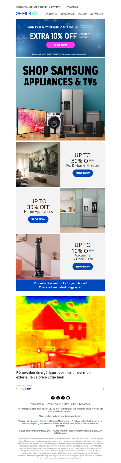 Stack the savings: extra 10% off appliances & more + up to 30% off on Samsung