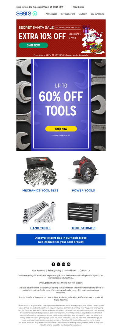 Hurry! Secret Santa Sale ends tomorrow @ 12pm CT! Extra 10% off appliances and more, online only!