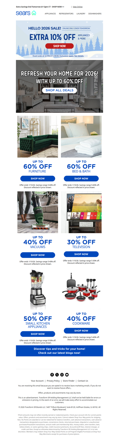 🚨 Act fast!  🎉 Extra 10% off appliances & more! Ends tomorrow @ noon CT! Don't miss out!