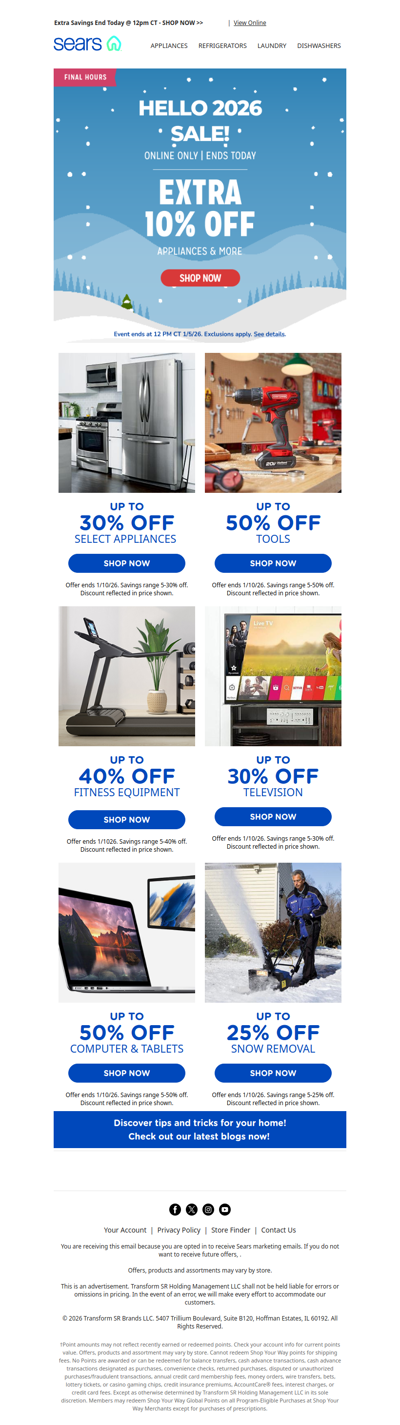 🚨 Last chance, folks! 🏃💨 Extra 10% off appliances and more ends today @ 12pm CT! 🛒✨