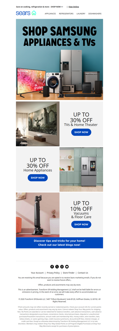 Get your Samsung fix! 📺✨ Appliances & TVs that make you say 'wow!' at up to 30% off