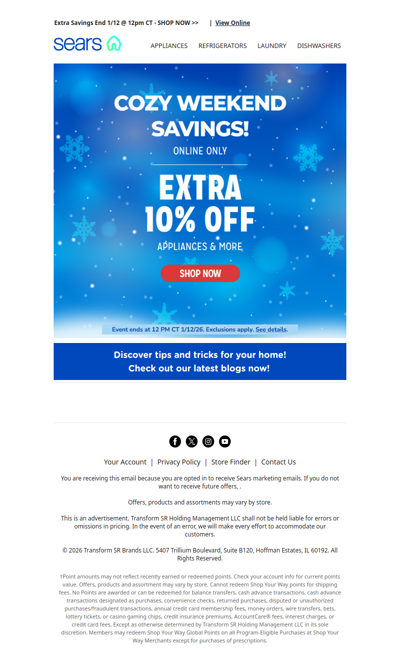 Cozy up to savings this weekend! 🏡✨ Discover an extra 10% off on appliances & more!