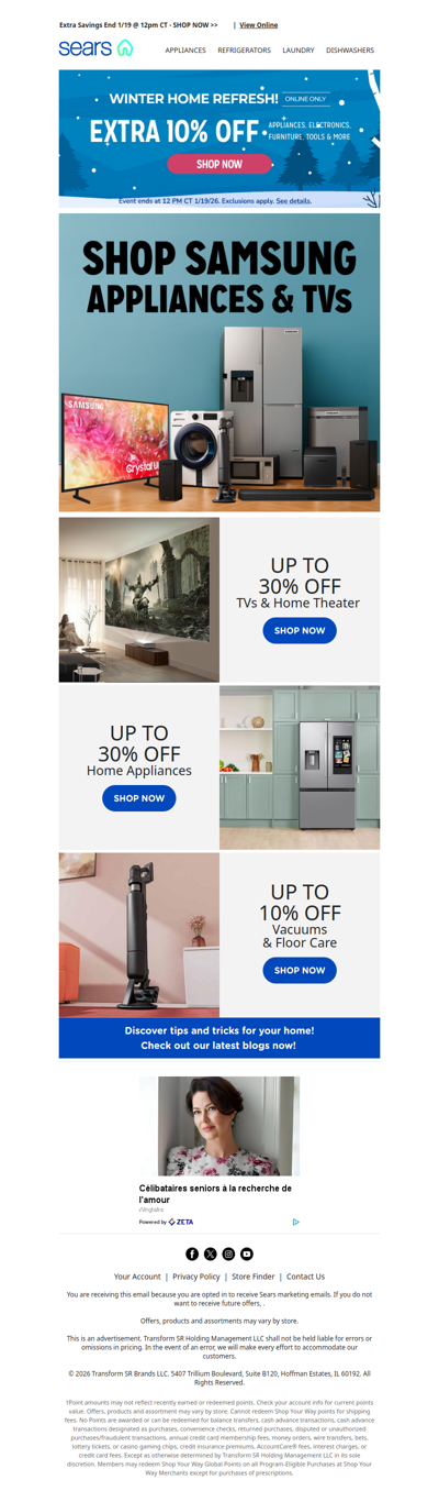 Winter Home Refresh! 🏠❄️ Time to heat up deals on appliances, furniture, and more with an extra 10% off! 🔥