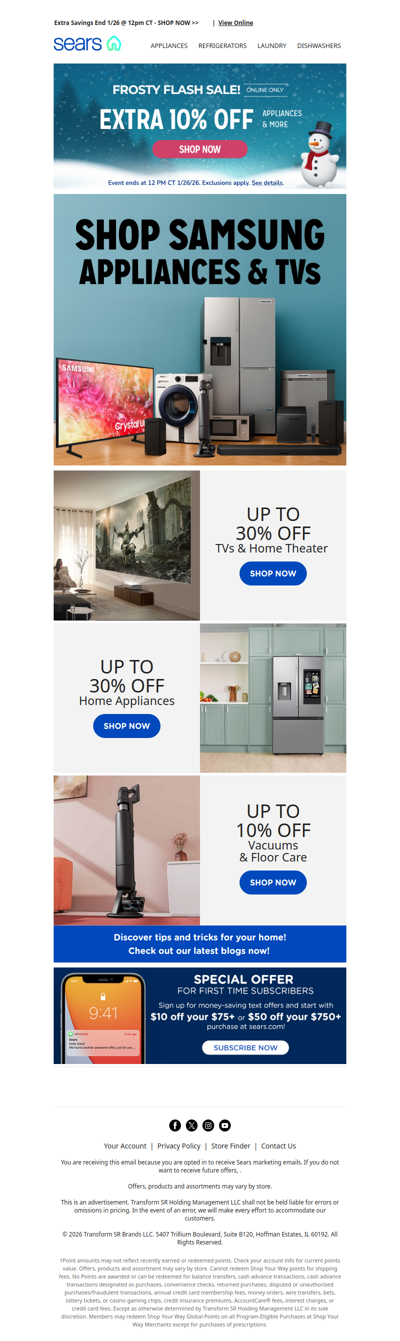 ❄️✨ Score an extra 10% savings on appliances & more, plus save up to 30% on Samsung appliances