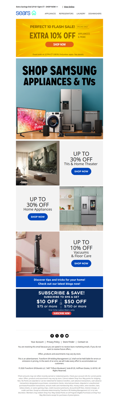 Don't blink or you'll miss an extra 10% off appliances & more, plus save up to 30% off Samsung appliances!