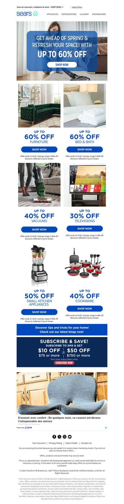 Refresh your space now and get a jump on Spring! Save up to 60% on furniture, bed & bath and more