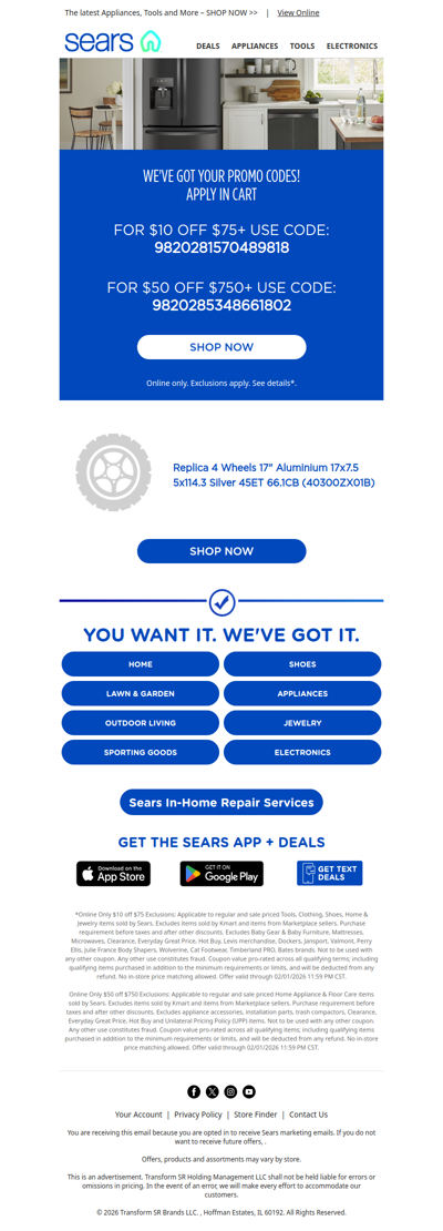 Here are your promo codes! We're giving you up to $50 off