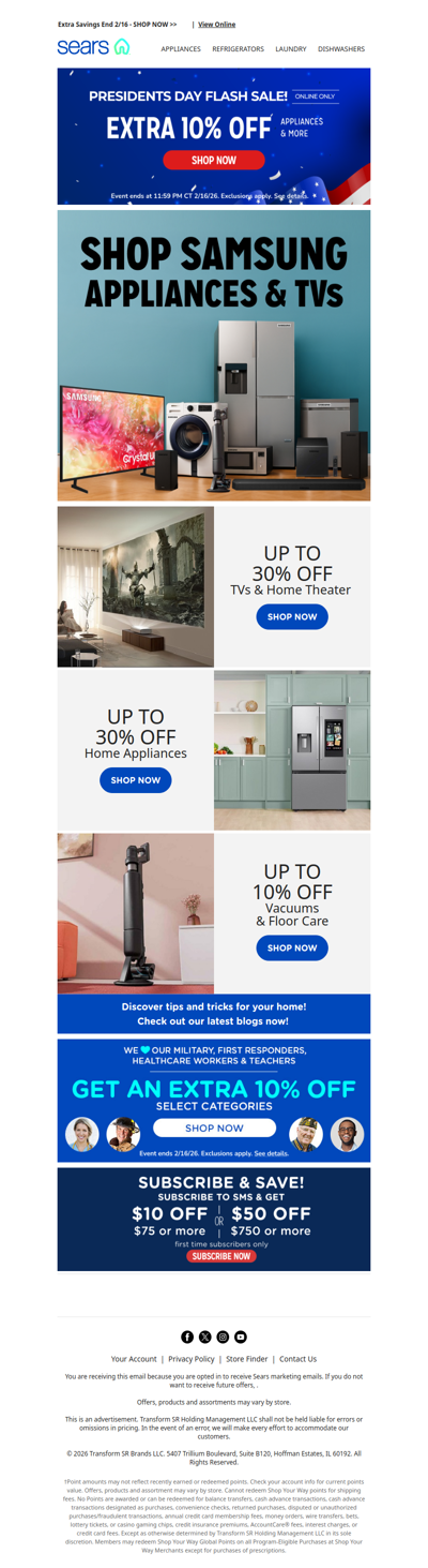 🎉 Don't miss an extra 10% off appliances & more, or you'll be history! ⏰ Plus, save up to 30% on Samsung appliances!