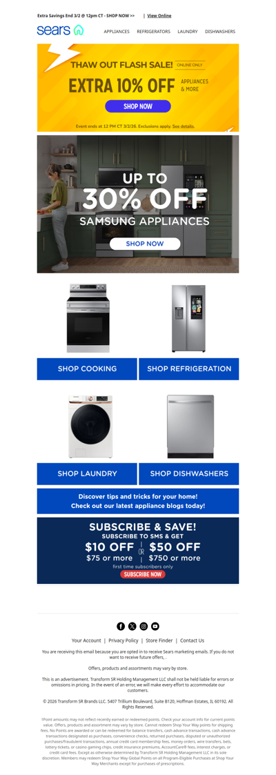 Feeling cold? Extra 10% off appliances & more is here to heat things up, plus up to 30% off Samsung appliances