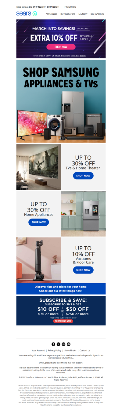 🚨 Attention! 🚨 Save an extra 10% off on appliances & more, plus save up to 30% off Samsung appliances ⏰