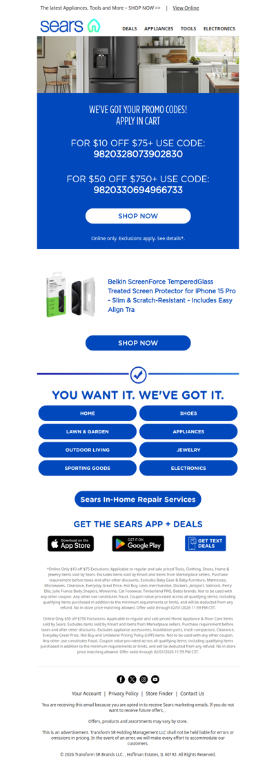 Here are your promo codes! We're giving you up to $50 off