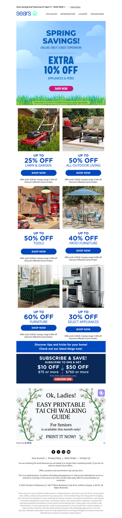 Spring Savings END TOMORROW! 🌷⏰ Extra 10% off appliances & more! Plus, save up to 50% on outdoor living