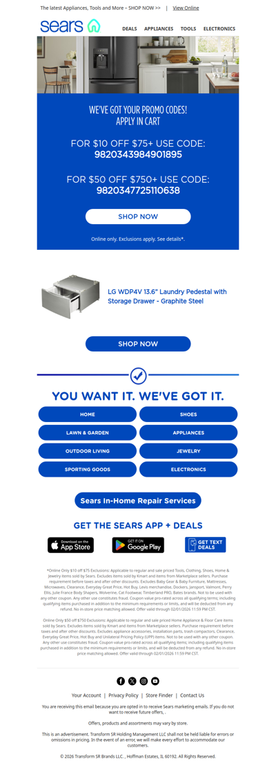 Here are your promo codes! We're giving you up to $50 off